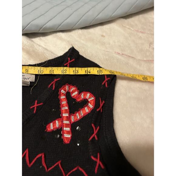 Vtg KMART BASIC EDITIONS Holiday Ugly Christmas Sweater Vest 1X Sequins Tree - Picture 7 of 8